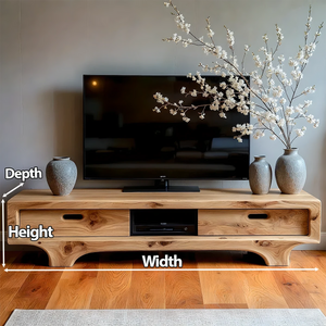 Natural Solid Wood TV Stand – Sculptural Minimalist Media Console