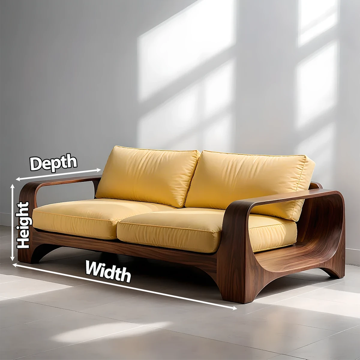 Handcrafted Natural Solid Wood Sofa – Rustic Curved Frame – Cotton Cushion Seating