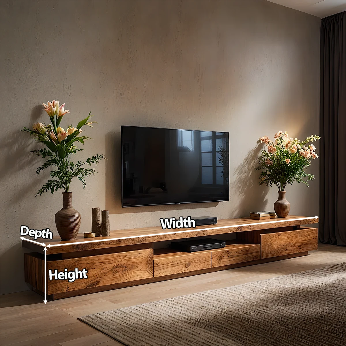 Solid Wood TV Stand – Modern Architectural Linear Design