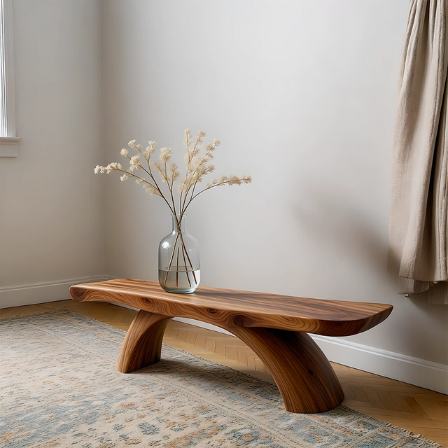 Curved Bench in Natural Solid Wood – Soft Arc Edition - Rustirawood 