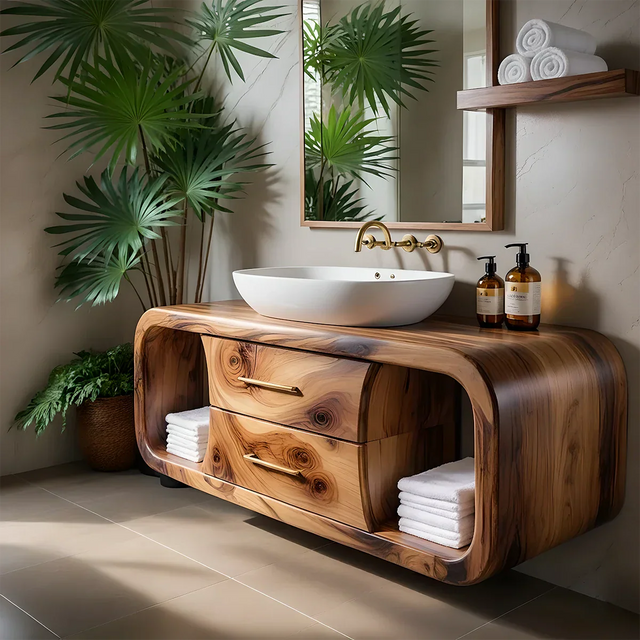 Elysian Bathroom Vanity – Natural Solid Wood Organic Modern - Rustirawood 