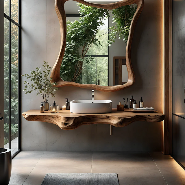 Floating Bathroom Vanity With Organic Live Edge - Rustirawood 