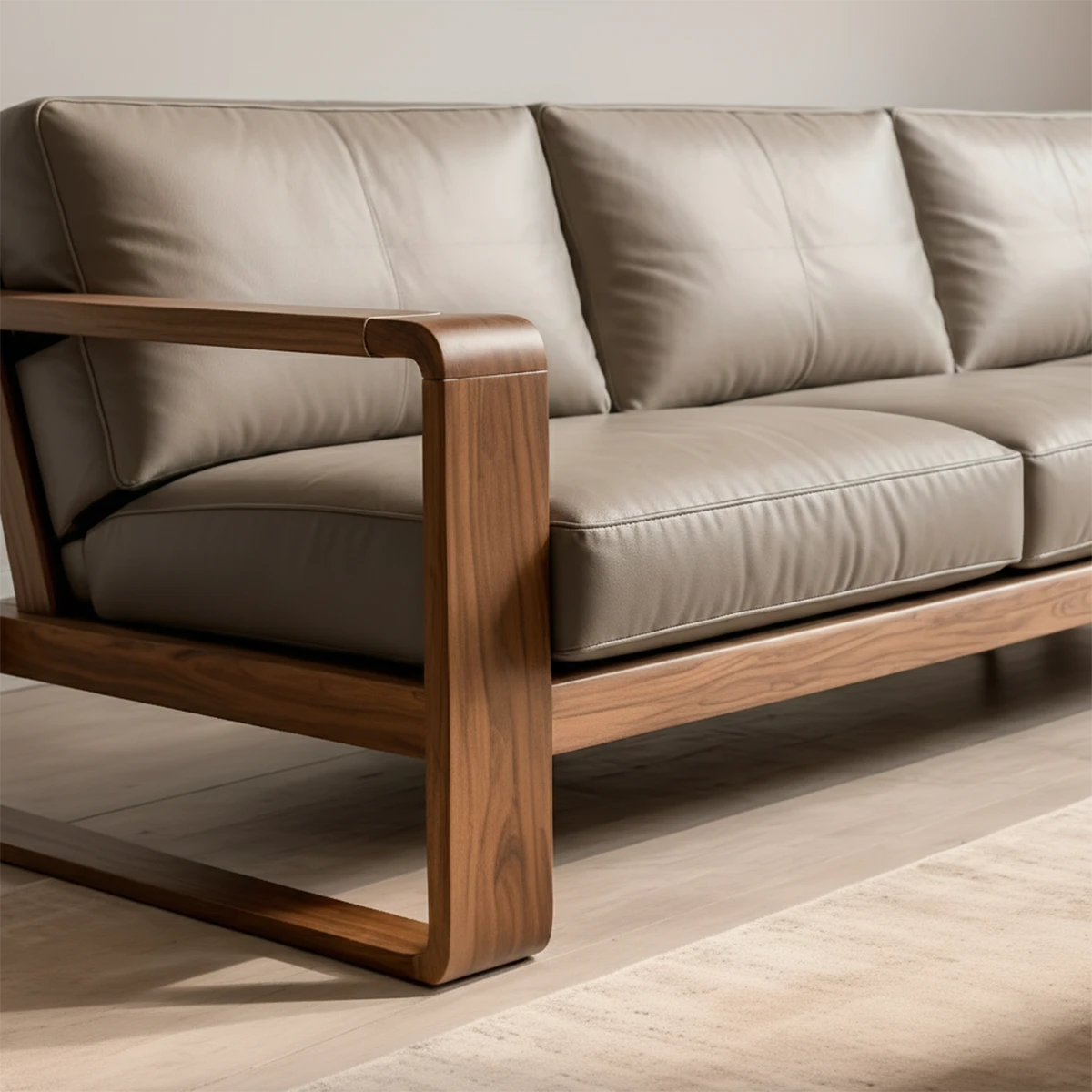 Premium Leather Sofa – Solid Wood Frame, Modern Contemporary Style