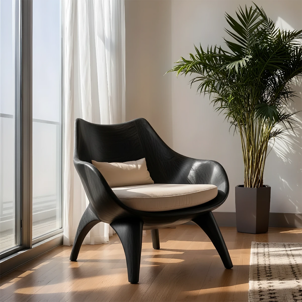 Modern Sculptural Natural Solid Wood Lounge Chair