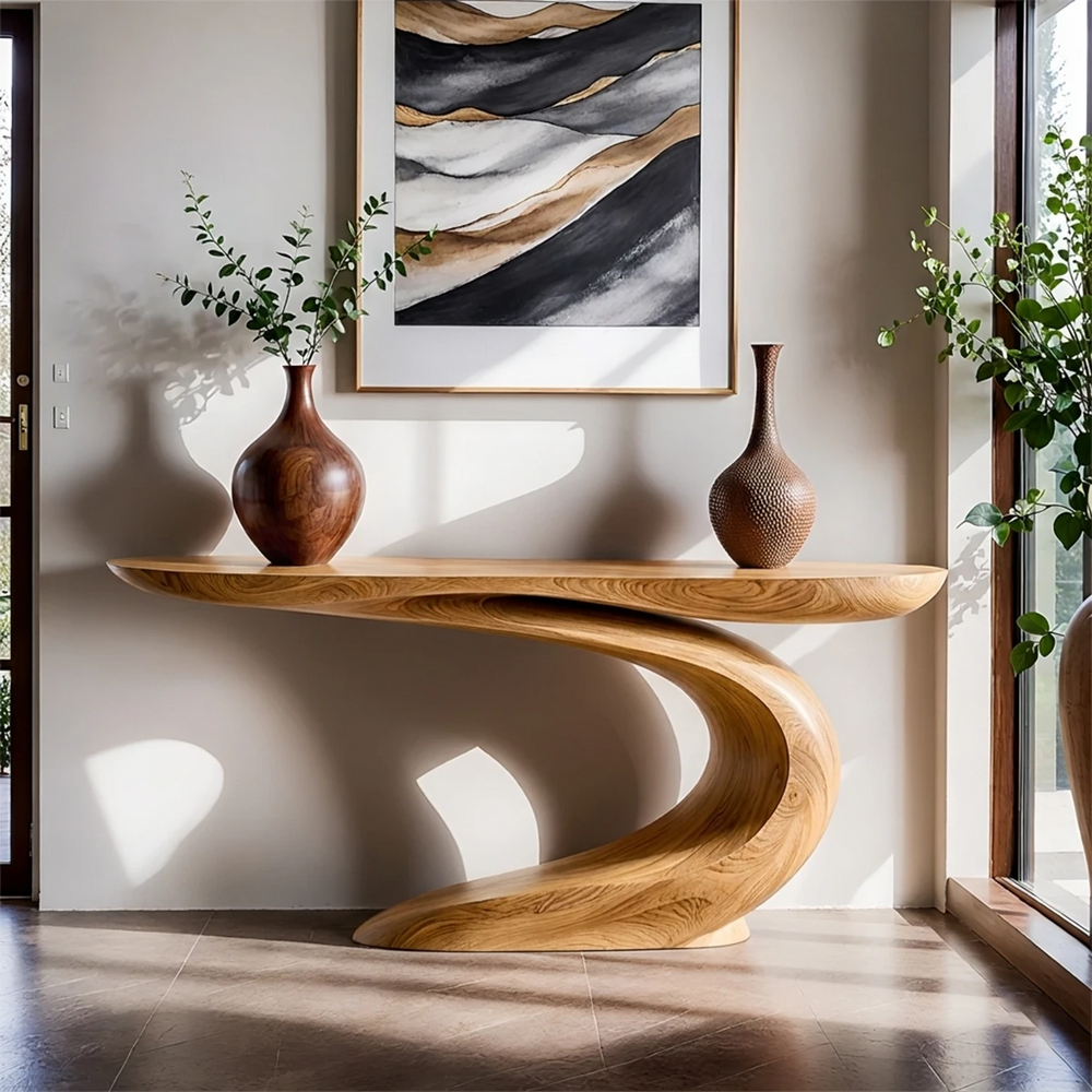 Solid Walnut Wave Console Table – Modern Sculptural Design