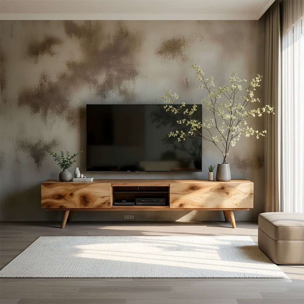 Solid Wood Modern TV Stand – Natural Finish Media Console