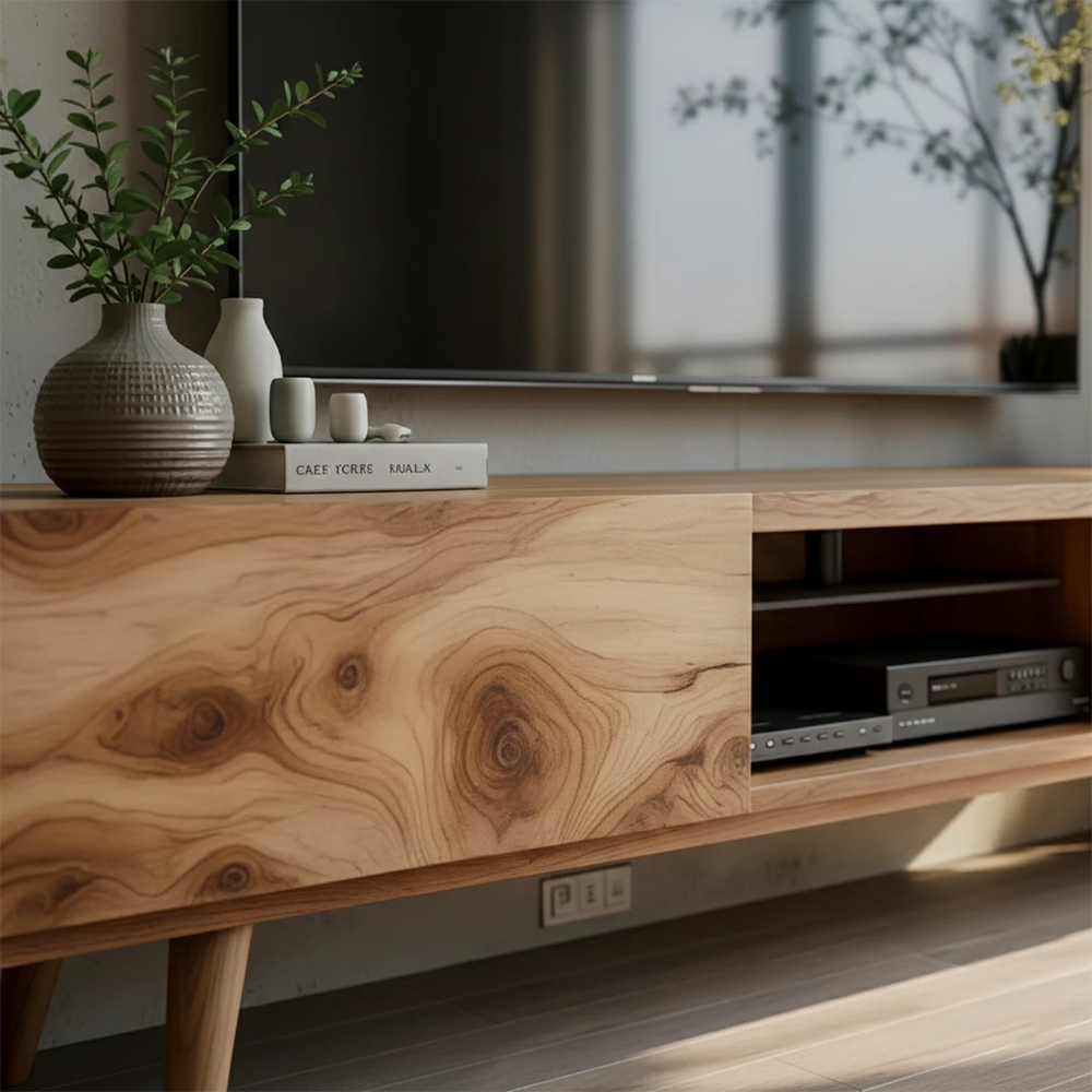 Solid Wood Modern TV Stand – Natural Finish Media Console