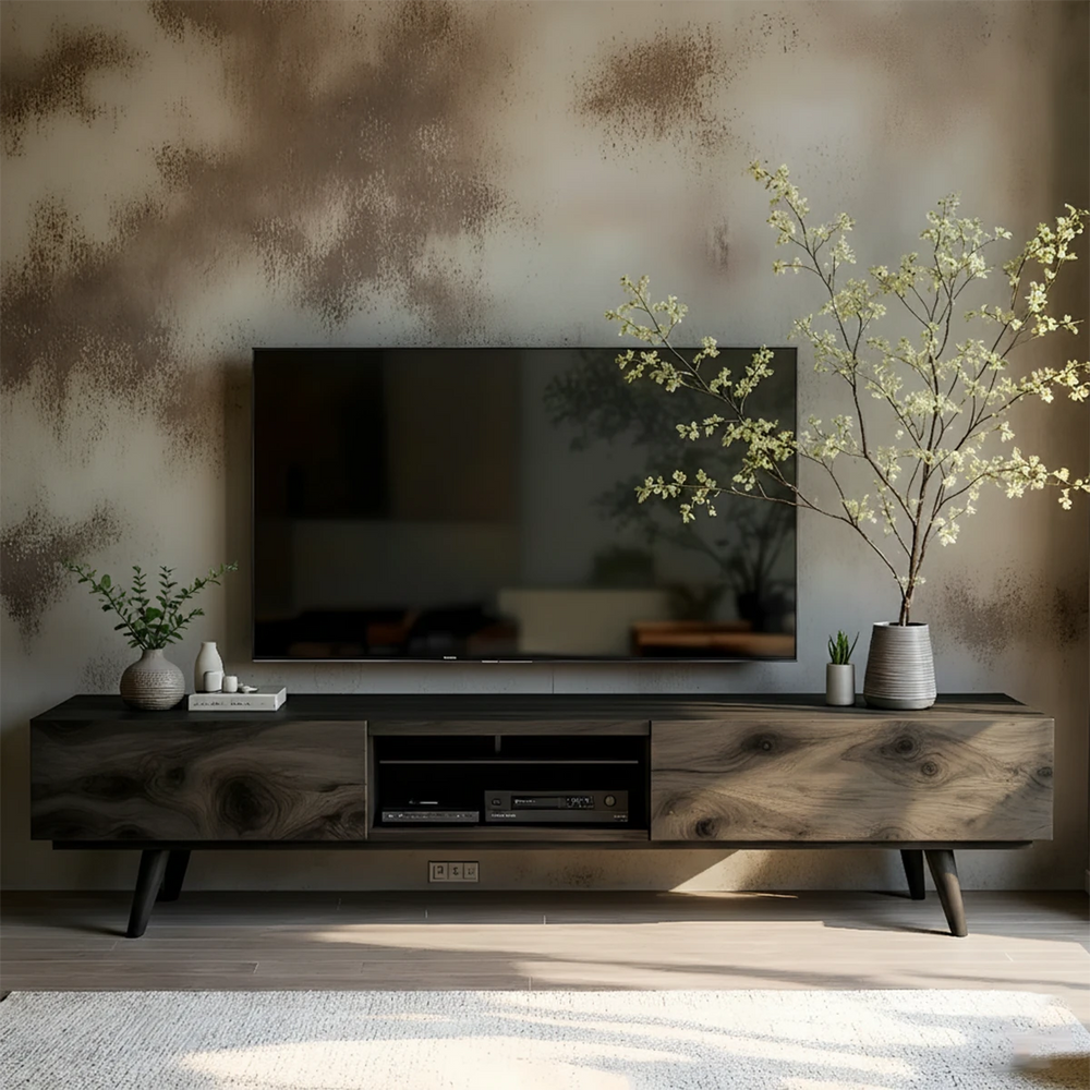 Solid Wood Modern TV Stand – Natural Finish Media Console