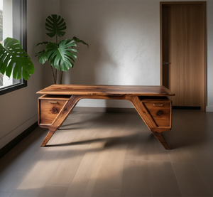 Handcrafted Natural Solid Wood Desk — Modern Angular Design