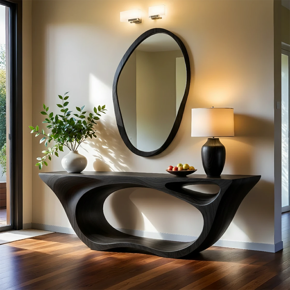 Natural Solid Wood Sculptural Console Table in Modern Organic-Flow Design