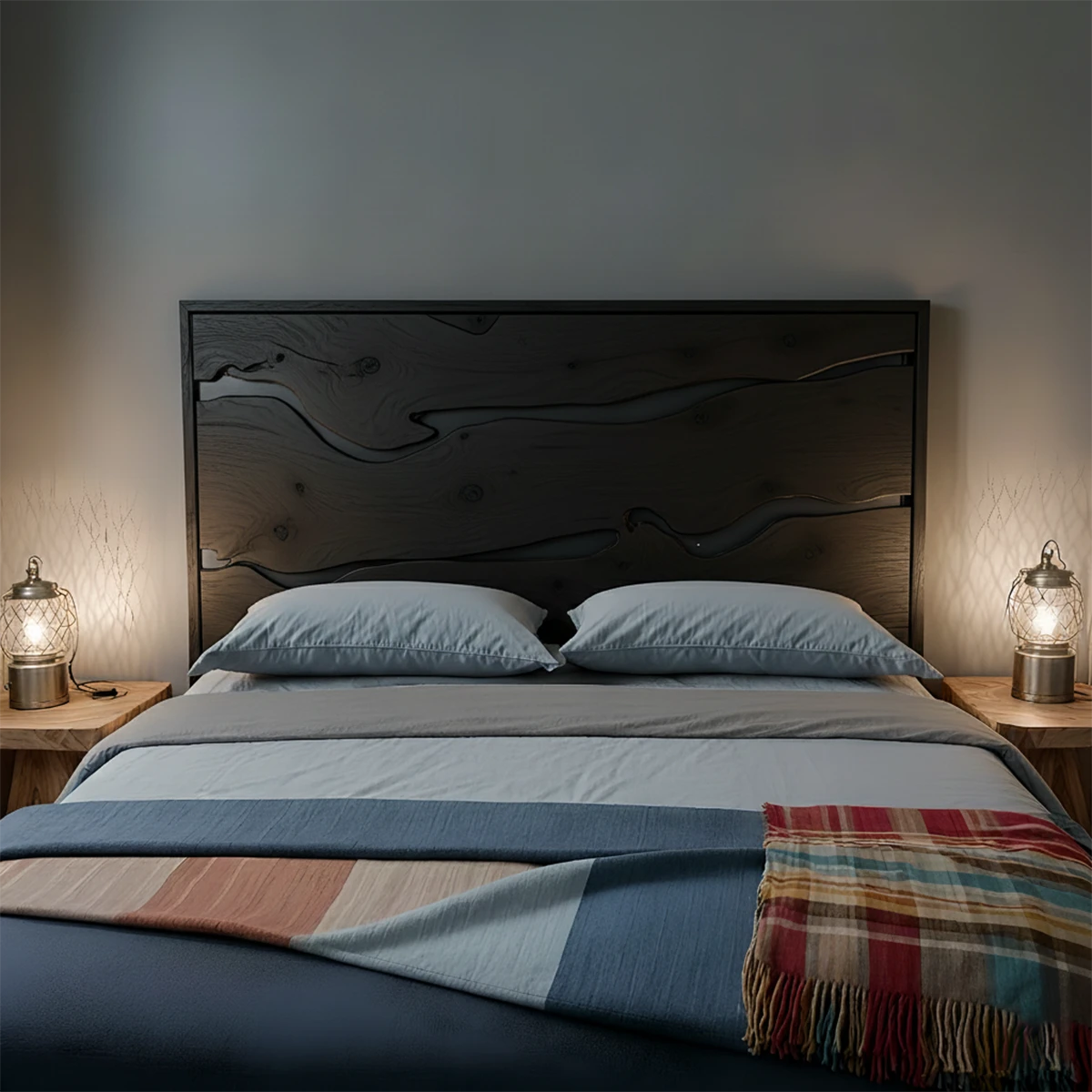 Natural Solid Wood Headboard — Handcrafted Live-Edge Wave Design