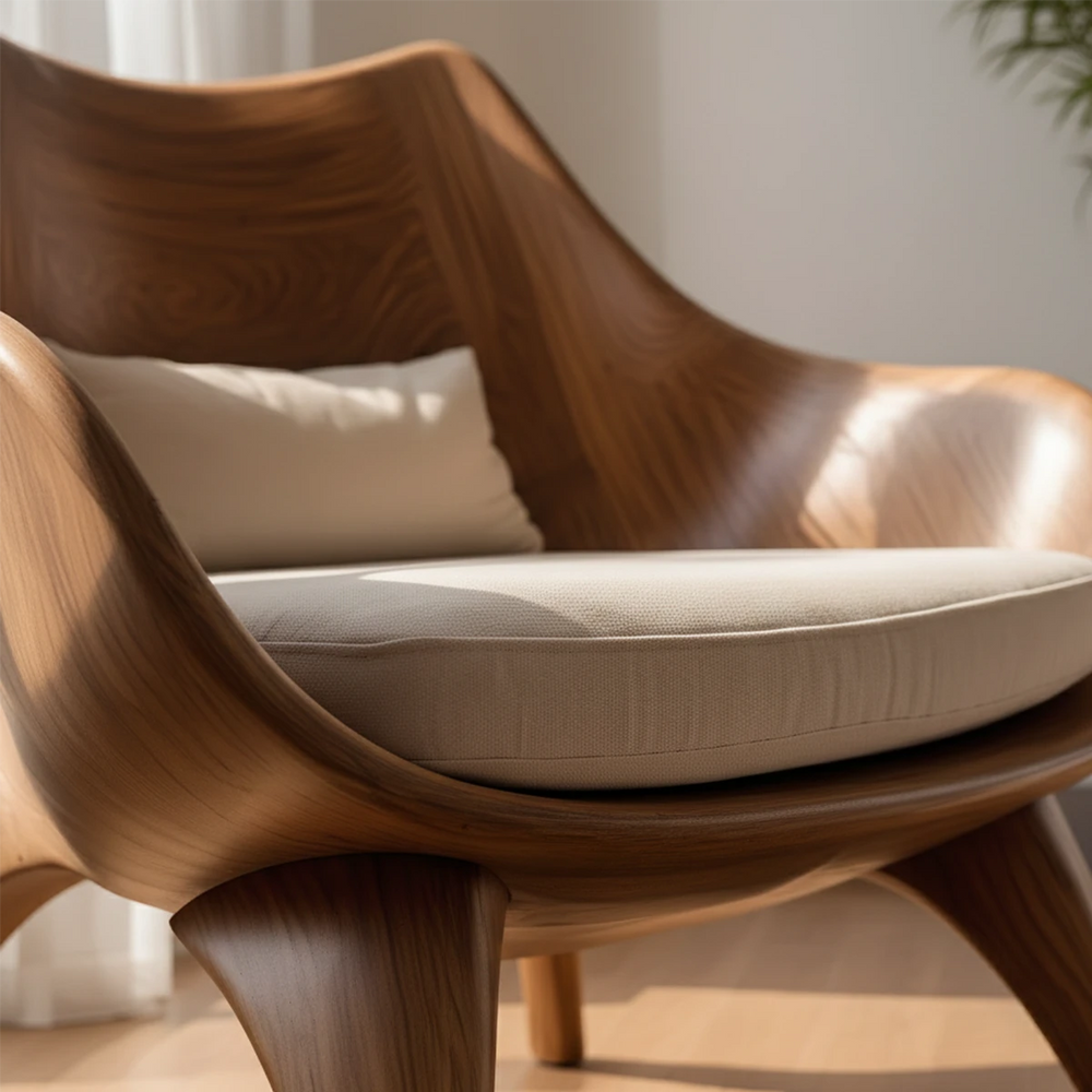 Modern Sculptural Natural Solid Wood Lounge Chair