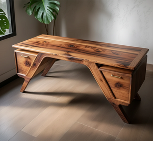 Handcrafted Natural Solid Wood Desk — Modern Angular Design