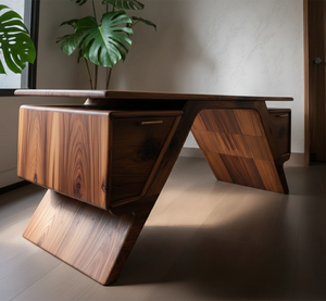 Handcrafted Natural Solid Wood Desk — Modern Angular Design