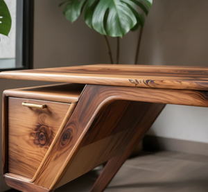 Handcrafted Natural Solid Wood Desk — Modern Angular Design