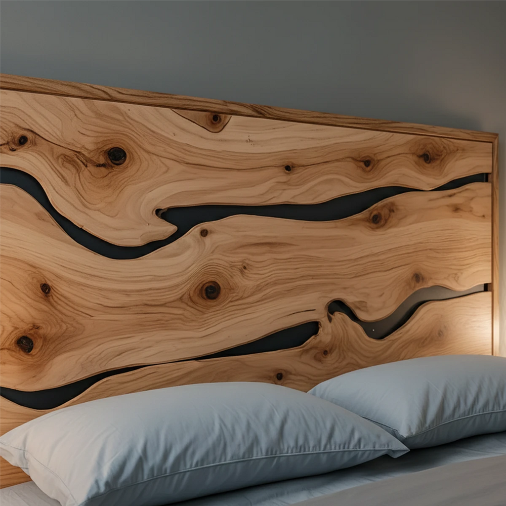 Natural Solid Wood Headboard — Handcrafted Live-Edge Wave Design