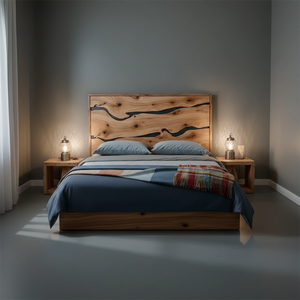 Natural Solid Wood Headboard — Handcrafted Live-Edge Wave Design