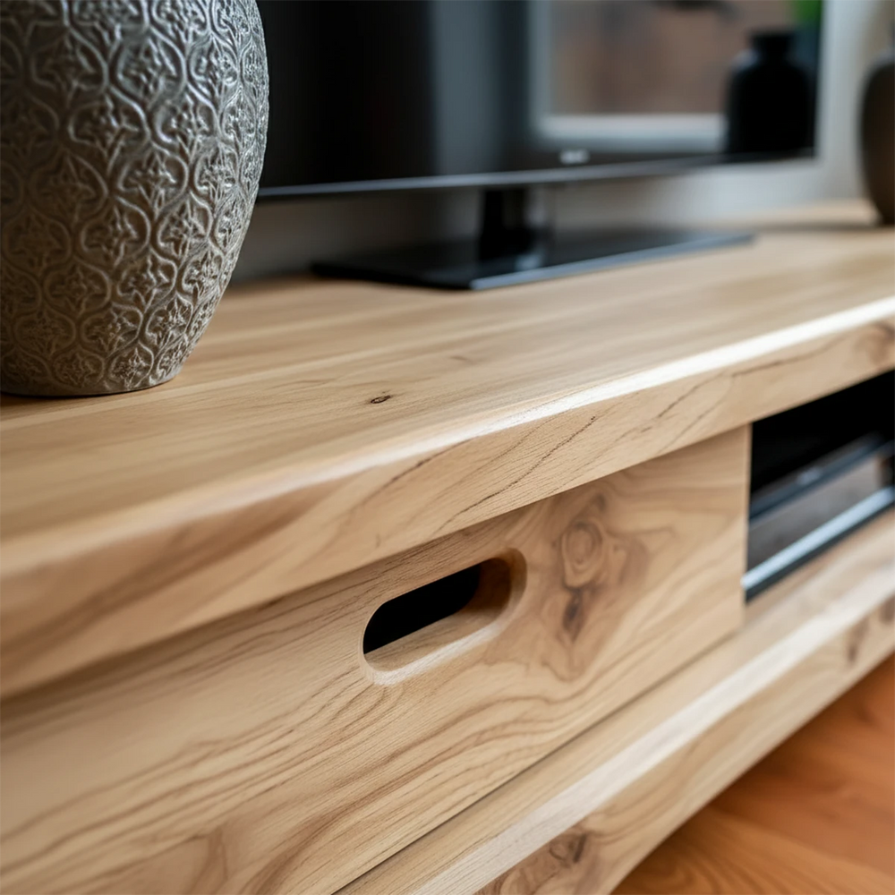 Natural Solid Wood TV Stand – Sculptural Minimalist Media Console