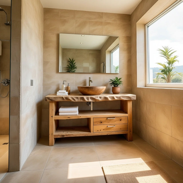 Handcrafted Natural Solid Wood Live-Edge Bathroom Vanity - Rustirawood 