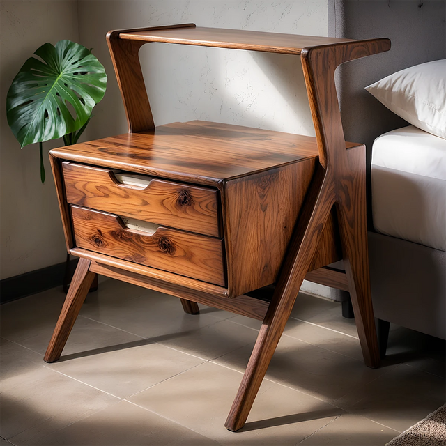 Handcrafted Natural Solid Wood Sculptural Nightstand - Rustirawood 