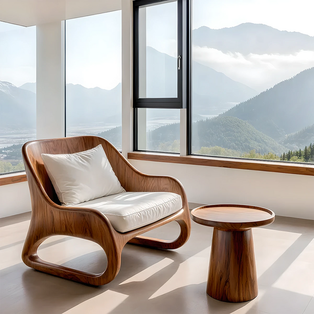 Handcrafted Sculptural Solid Wood Lounge Chair – Modern Flow Design - Rustirawood 