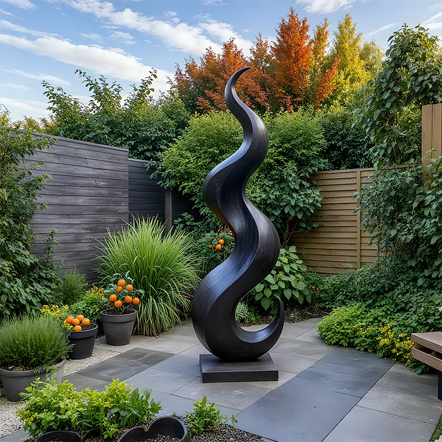 Handcrafted Solid Wood Abstract Sculpture – Tall Wave Form - Rustirawood 