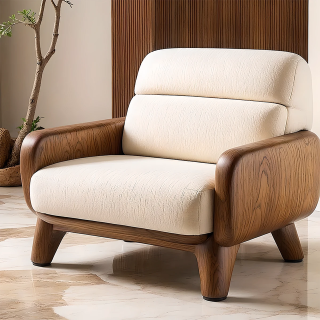 Handcrafted Solid Wood Armchair with Premium Cotton Upholstery - Rustirawood 