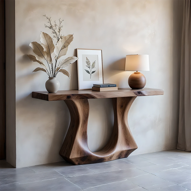 Handcrafted Solid Wood Console Table with Sculptural Twin-Base Design - Rustirawood 