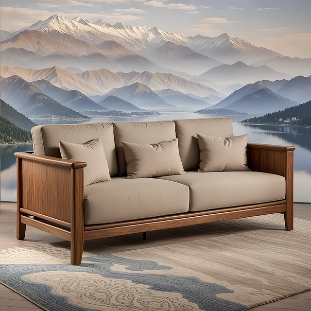 Handcrafted Solid Wood Cotton Sofa – Minimalist Rustic Comfort - Rustirawood 