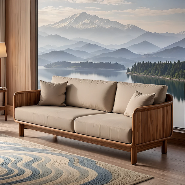 Handcrafted Solid Wood Cotton Sofa – Rustic Minimalist Design - Rustirawood 