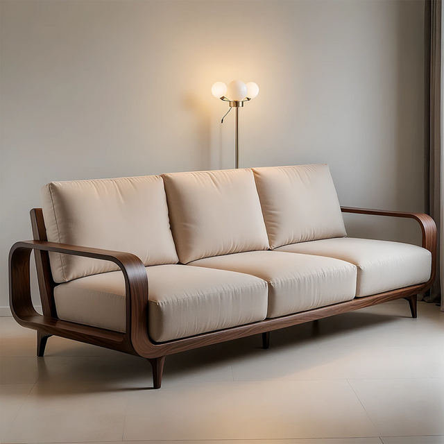 Handcrafted Solid Wood Cotton Sofa – Rustic Minimalist Design - Rustirawood 