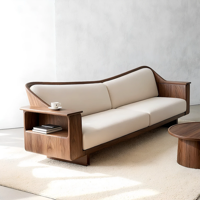 Handcrafted Solid Wood Cotton Sofa – Rustic Modern Integrated Design - Rustirawood 