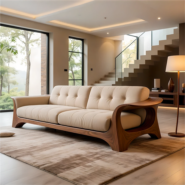 Handcrafted Solid Wood Cotton Sofa – Rustic Modern Living - Rustirawood 