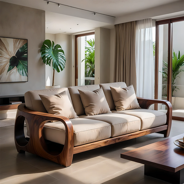 Handcrafted Solid Wood Cotton Sofa – Rustic Modern Minimalist Design - Rustirawood 