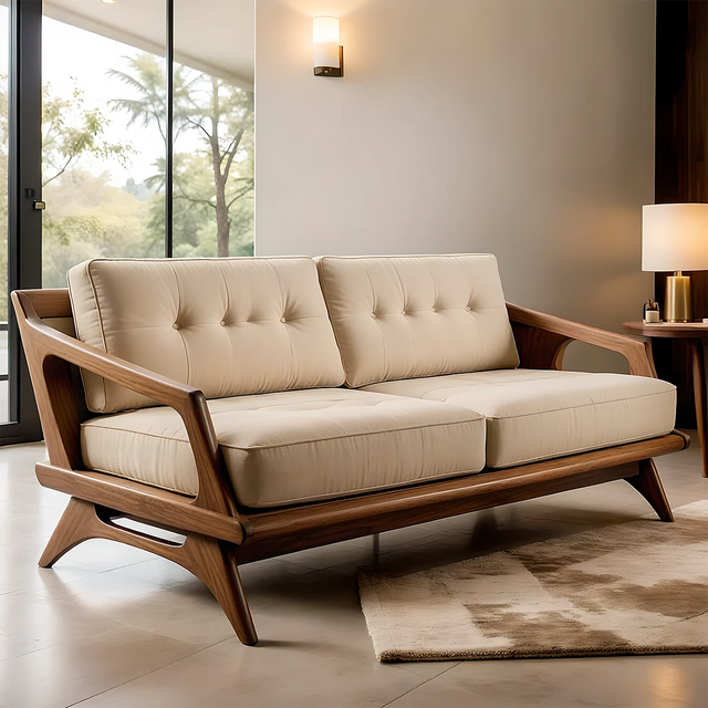 Handcrafted Solid Wood Cotton Sofa – Rustic Modern Minimalist Design - Rustirawood 