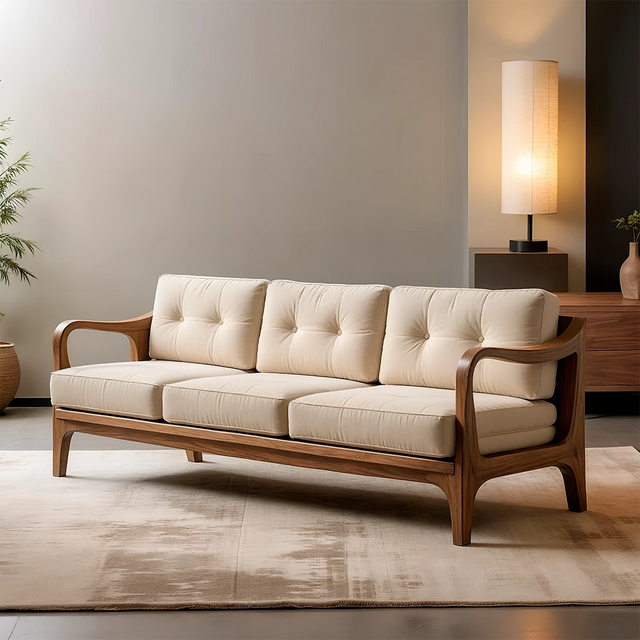 Handcrafted Solid Wood Cotton Sofa – Rustic Modern Minimalist - Rustirawood 