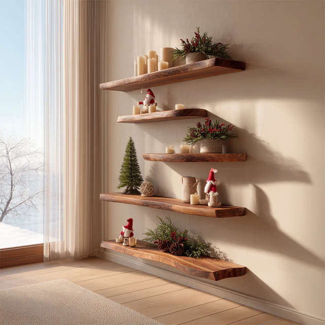 Live Edge Natural Solid Wood Floating Shelves – Winter Harmony Edition - Rustirawood 