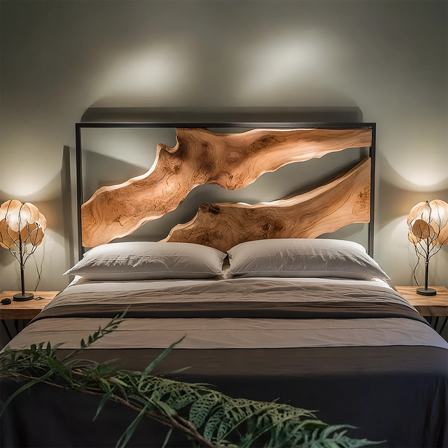 Live Edge Solid Wood Headboard – Sculptural Natural Form - Rustirawood 