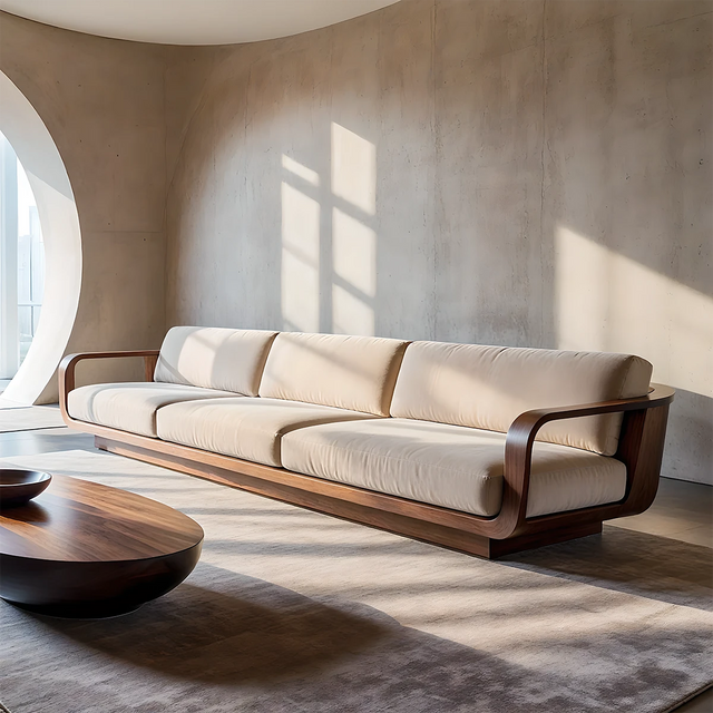 Modern Extra-Long Cotton Sofa with Solid Wood Frame - Rustirawood 