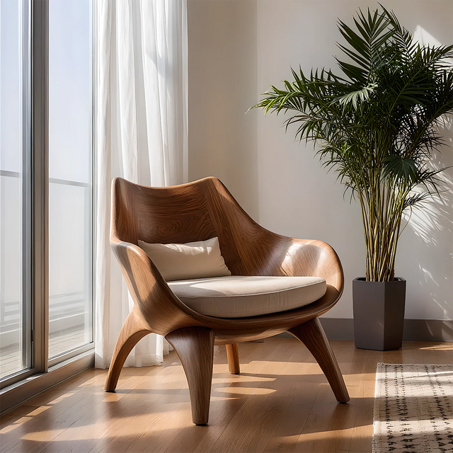 Modern Sculptural Natural Solid Wood Lounge Chair - Rustirawood 