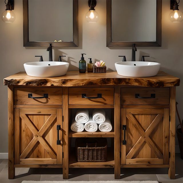 Natural Solid Wood Bathroom Vanity – Rustic Farmhouse Style - Rustirawood 