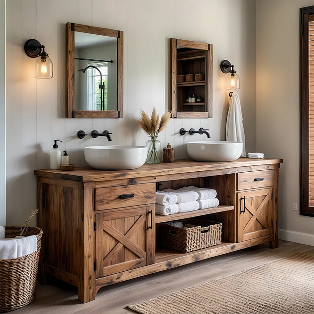 Natural Solid Wood Bathroom Vanity – Rustic Farmhouse Style - Rustirawood 