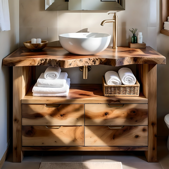 Natural Solid Wood Bathroom Vanity – Wabi-Sabi Live Edge Style - Rustirawood 