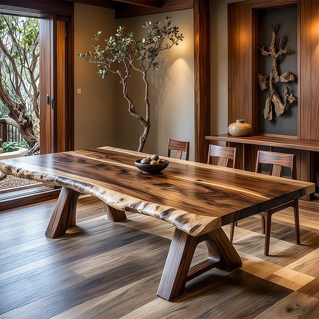 Natural Solid Wood Dining Table in Japandi Rustic Luxury Style – A Warm - Rustirawood 