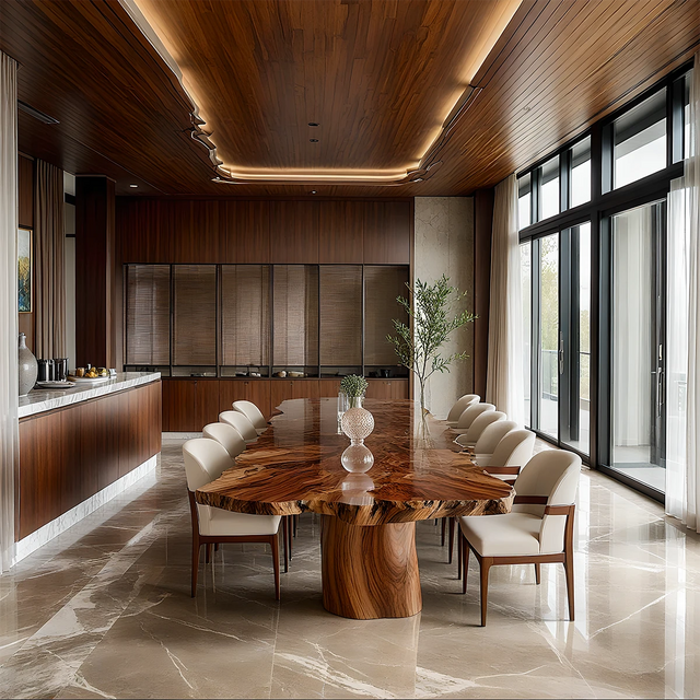 Natural Solid Wood Dining Table in Modern Luxury Style - Rustirawood 