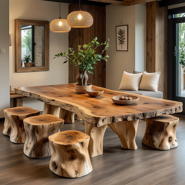 Natural Solid Wood Live-Edge Dining Table - Rustirawood 