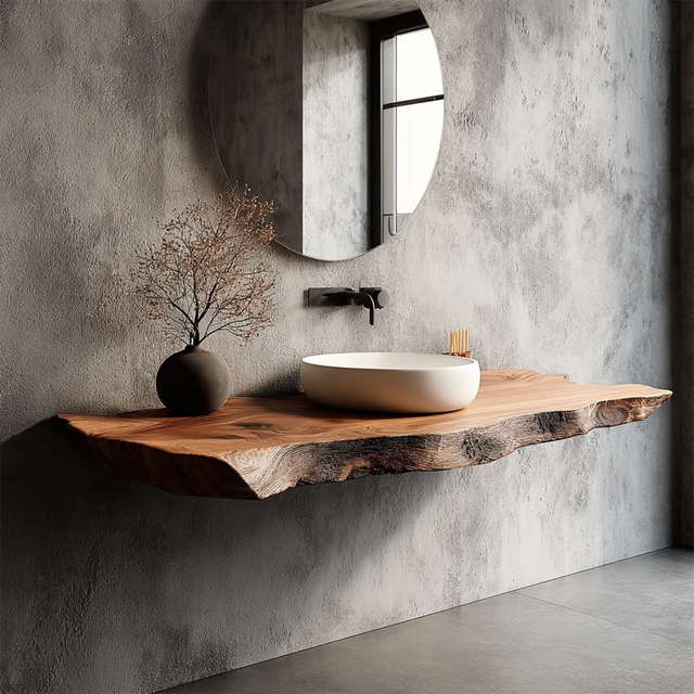 Natural Solid Wood Wabi-Sabi Floating Vanity Shelf - Rustirawood 