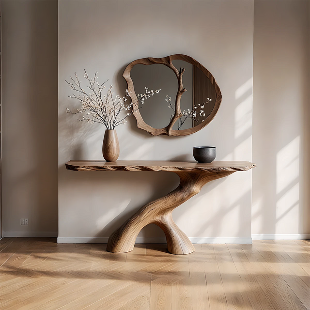 Natural Solid Wood Wabi-Sabi Sculptural Console Table - Rustirawood 