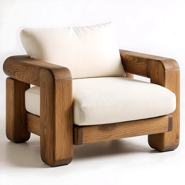 Premium Cotton Lounge Chair – Handcrafted Natural Solid Wood Frame - Rustirawood 