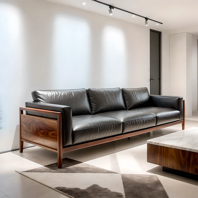 Premium Leather Sofa – Modern Minimalist Design - Rustirawood 